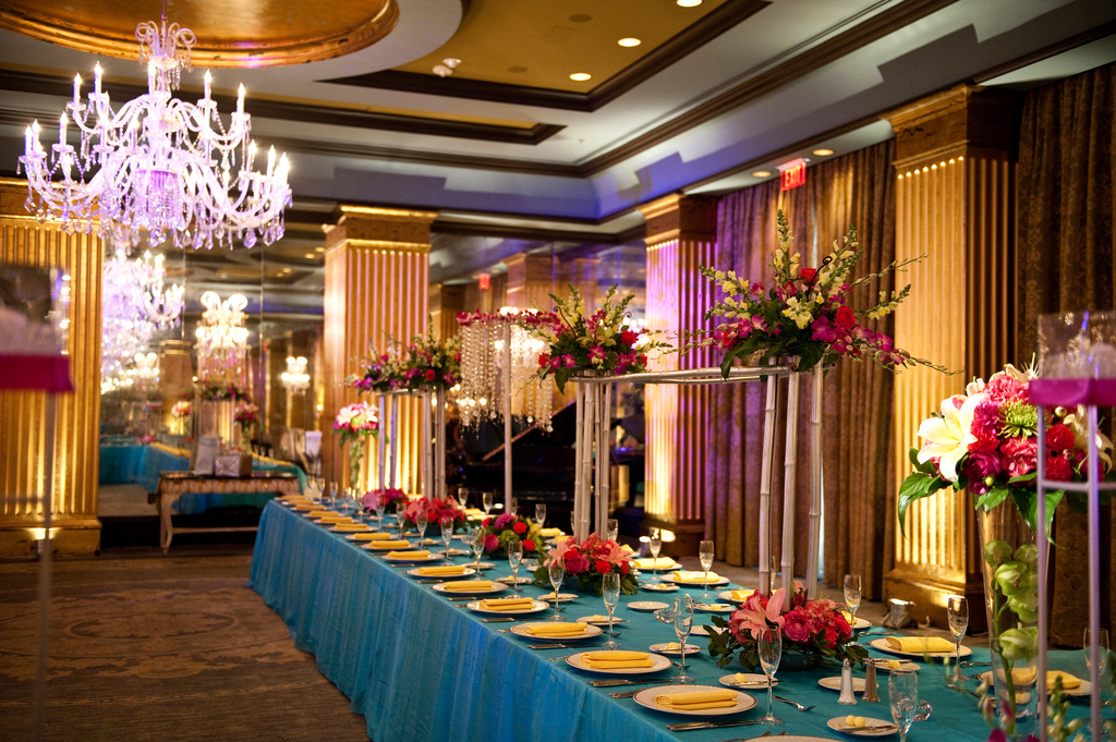 The tall arrangements combined with the magnificent bamboo centerpieces and